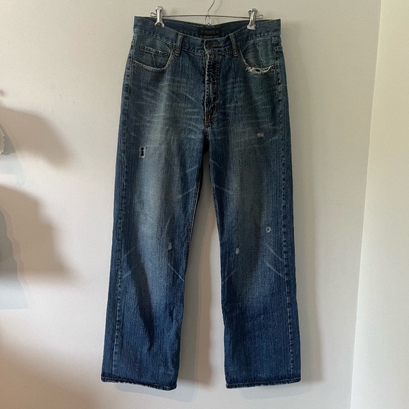 Semi-light washed blue slightly distressed jeans - Picture 1 of 7